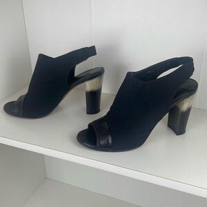 Donald J. Pliner Slingback Fabric and Leather Heeled Sandals 7 Black